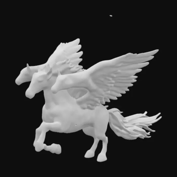 3D model for a horse with three heads and giant ealge wings and a flaming mane 