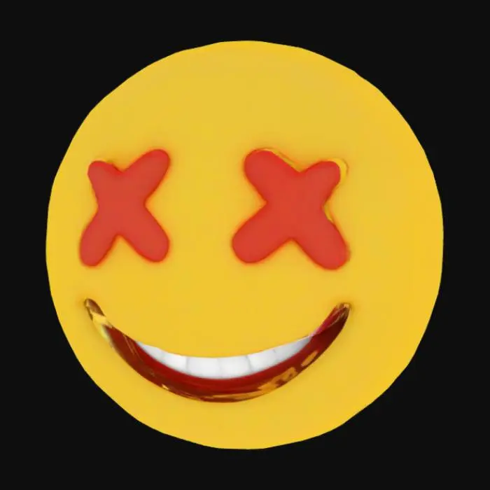 3D model for #emblem#, a emoji smile with  x for eyes 