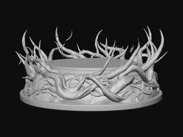 3D model for 피규어 받침대를 만들꺼야 원형으로 만들꺼고 사진에 있는것 처럼 검은색 바탕에 촉수같은게 여기저기 나와있는 형태야