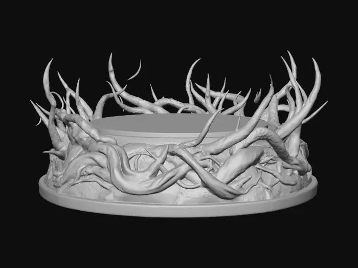 3D model for 피규어 받침대를 만들꺼야 원형으로 만들꺼고 사진에 있는것 처럼 검은색 바탕에 촉수같은게 여기저기 나와있는 형태야