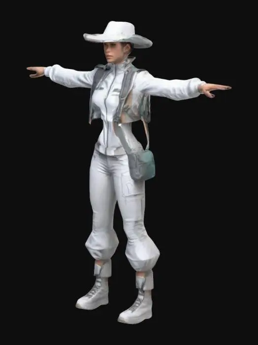 3D model for create clothes of the future that women with backpack will wear, clothes should be stylish and cool but made from environmentally friendly material or fabric 
T-pose