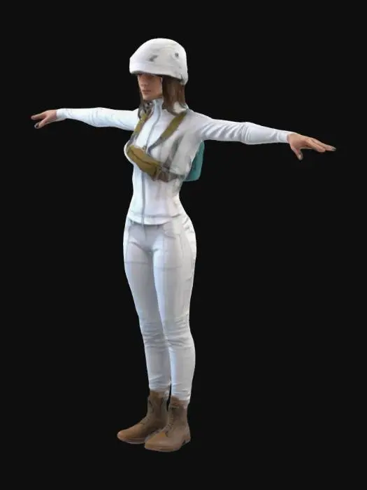 3D model for create clothes of the future that women with backpack will wear, clothes should be stylish and cool but made from environmentally friendly material or fabric 
T-pose