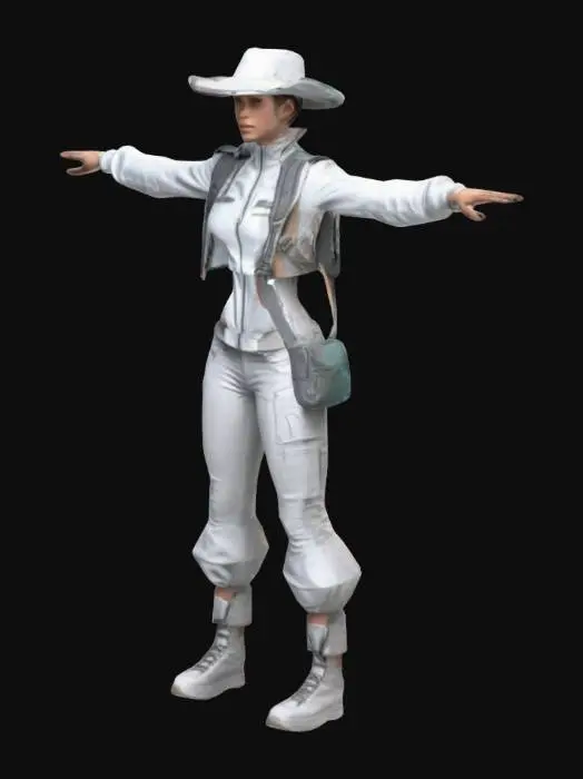 3D model for create clothes of the future that women with backpack will wear, clothes should be stylish and cool but made from environmentally friendly material or fabric 
T-pose