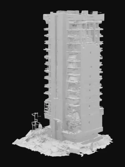 3D model for rascacielos etrofuturista destruido estilo de los 50s