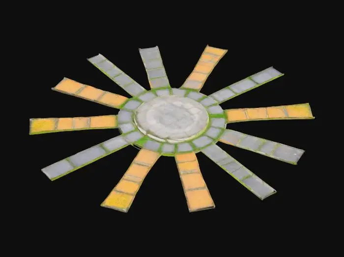 3D model for Maquette d'un carrefour de 8 très longues routes droites et au milieu une grande route circulaire entourant un terrain herbeux à peine surélevé.
