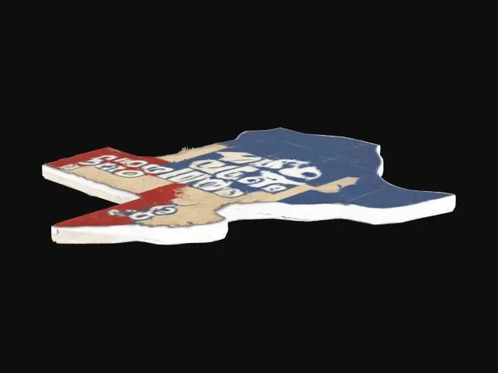 3D model for Create a set of custom coasters inspired by the "Broncos of South Texas" logo. The coasters should be shaped like the state of Texas and incorporate the bold Texas flag colors (blue, white, and red) in a grunge/splatter style, just like the design. Include the text "Broncos of South Texas" in a fun, thick graffiti or comic-style font, prominently displayed across the coasters. Keep the star symbol from the flag in the left side of the Texas shape. Make each coaster vibrant, eye-catching, and ideal for fans of Texas pride and Southern style. Provide both 3D mockups and flat views for printing or 3D printing.