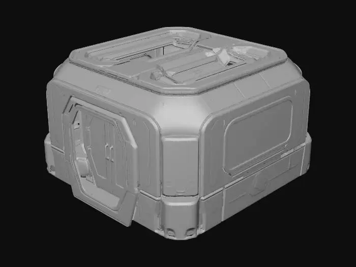 3D model for living room in space ship with one modern slide door with code locker for one crew member unreal engine 4.9