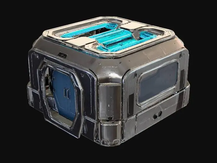 3D model for living room in space ship with one modern slide door with code locker for one crew member unreal engine 4.9