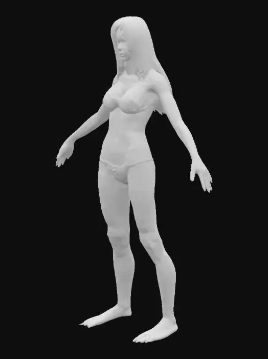 3D model for female zombie brown skin wounded top left side bikini with two toned legs Unreal Engine 4 A-Pose single person