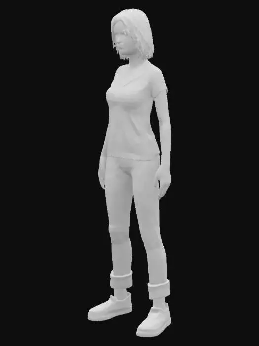 3D model for female zombie brown skin wounded top left side city's casual clothing with two toned legs Unreal Engine 4 A-Pose single person