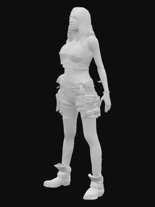 3D model for japan female zombie white skin little rotten wounded right breast military style with two toned legs Unreal Engine 4 A-Pose single person