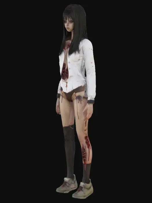 3D model for japan school girl zombie white skin little rotten no wounds school style bikini with two toned legs Unreal Engine 4 A-Pose single person