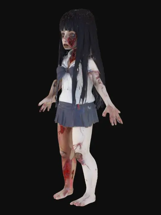 3D model for japan school girl zombie white skin little rotten no wounds school style bikini with two toned legs Unreal Engine 4 A-Pose single person