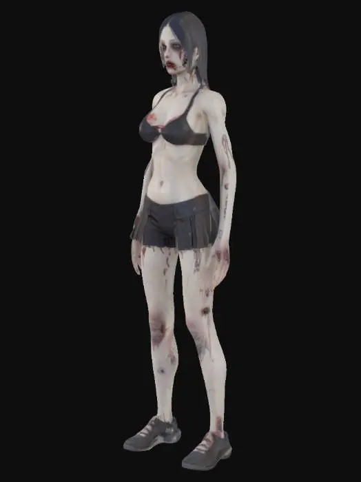 3D model for japan school girl zombie white skin little rotten no wounds school style bikini with two toned legs Unreal Engine 4 A-Pose single person