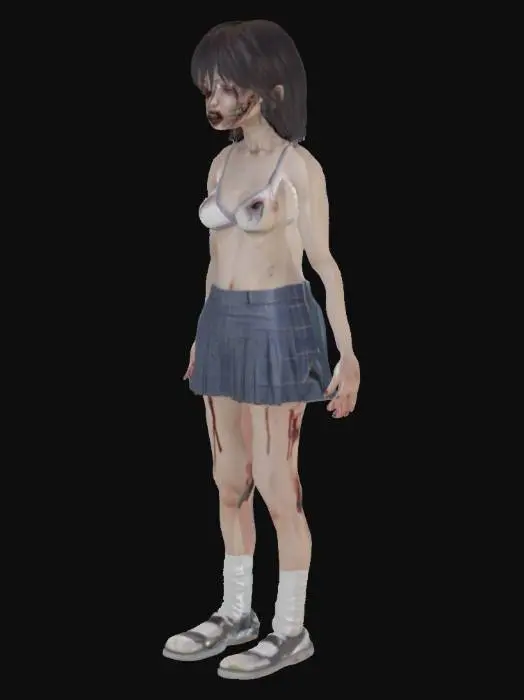 3D model for japan school girl zombie white skin little rotten no wounds school style bikini with two toned legs Unreal Engine 4 A-Pose single person