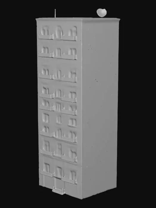 3D model for one vertical wall of modern bricks building of height by 9 stages, with sparse low amount of windows and rarely conditioners and satellite antennas; no generating buildings itself!; Unreal Engine 4