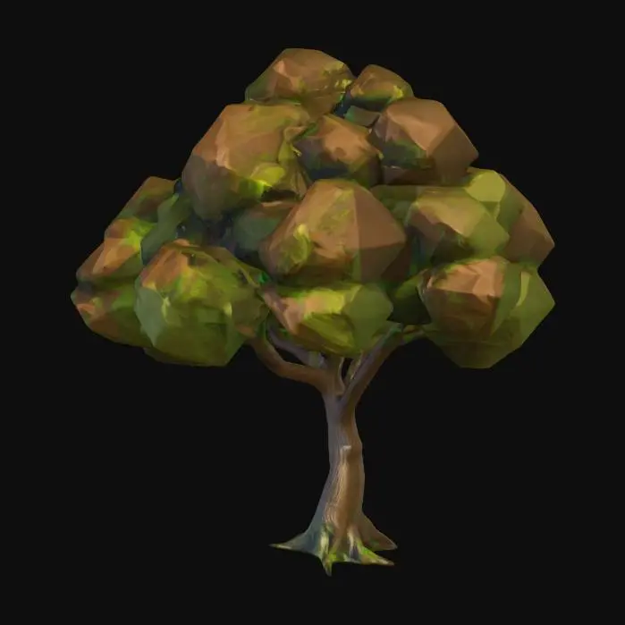 3D model for A green-brown medium tree. Unreal Engine 4 low poly.
