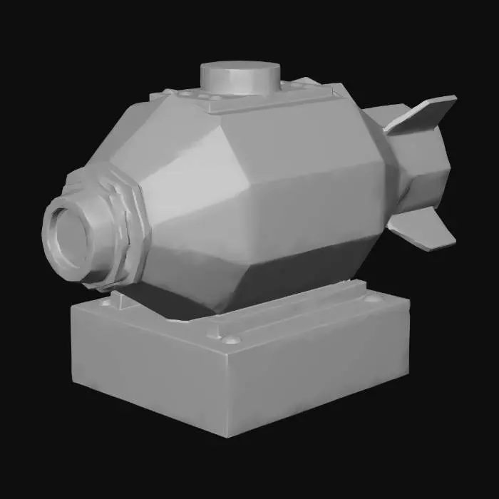 3D model for hexagon non-mobile nuclear warhead on top of full closed box, oriented in horizontal direction, size of box x:y:z=100:100:40, unreal engine 4