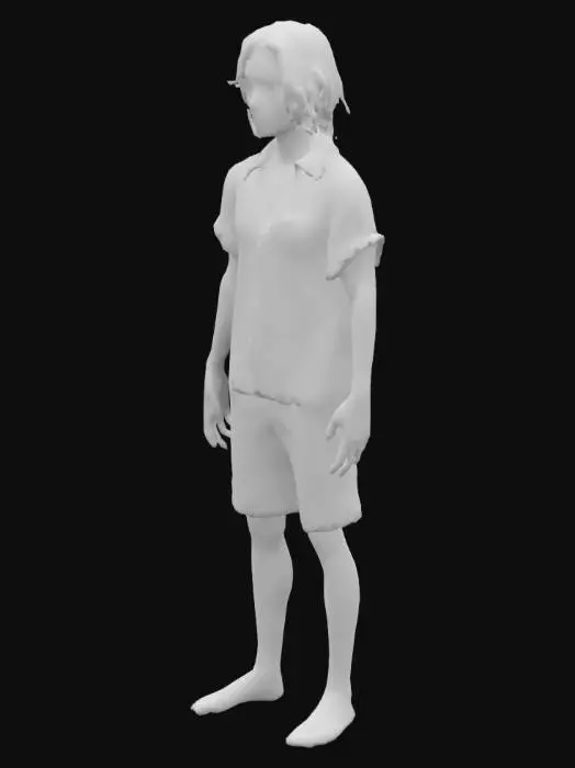 3D model for Um homem magro com olhos fundos e olheiras, vestindo um pijama de hospital desbotado. Seu cabelo é despenteado, a pele é pálida, quase translúcida. , Proporcional, Altamente Detalhado, Ultrarrealista, Confuso, Pose em A, Corpo Inteiro