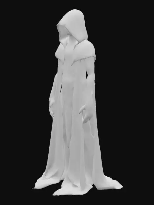 3D model for The object is a hooded, robed figure holding scales, featuring intricate symbolic patterns and a textured, dark, and menacing aesthetic. , Estilizado, Cthulhu, Altamente Detalhado, Ultrarrealista, Pose em A, Corpo Simétrico
