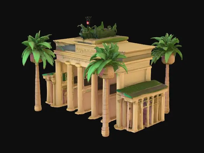 3D model for Generate a representation of Brandenburg Gate from Berlin to suite a tropical themed cartoon.