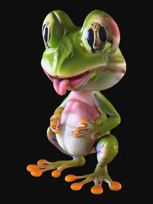 3D model for A frog is smiling and sticking out its sweet tongue.