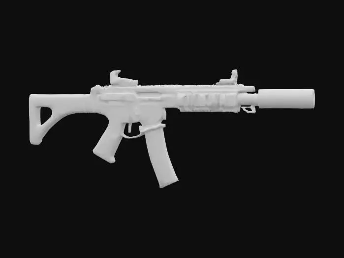 3D model for {
  "subject": "Cartoon-Realistic MP5 with Desert Camo",
  "style": ["stylized realism", "clean silhouette", "PBR cartoon style", "tactical feel"],
  "material": ["matte polymer body in sand tones", "dark metal barrel and magazine", "grip with camo pattern"],
  "details": ["subtle desert camo zones", "bold highlights", "exaggerated suppressor-ready barrel", "visible folding stock"],
  "purpose": {
    "context": "game asset",
    "genre": "stylized shooter",
    "requirements": ["low-poly", "VR-ready"]
  },
  "texture": {
    "description": "Stylized PBR with beige and brown contrast, soft shadows, and tactical accents",
    "mapping": "UV-optimized for stylized real-time rendering"
  }
}