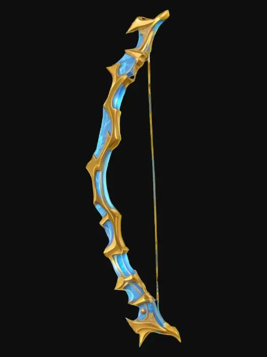 3D model for {
  "subject": "Fantasy Recurve Bow",
  "style": ["fantasy weapon", "detailed 3D model", "game-ready asset"],
  "material": ["crystal bow limbs", "golden grip section", "glowing runes"],
  "details": ["curved bow shape", "visible bowstring", "ornate handle", "magical glow effects"],
  "structure": {
    "upper_limb": "curved crystal arm extending upward",
    "lower_limb": "curved crystal arm extending downward", 
    "riser": "central grip with gold detailing",
    "bowstring": "taut string connecting limb tips"
  },
  "keywords": ["archery bow", "recurve design", "fantasy weapon", "crystal material", "bow and arrow"]
}
