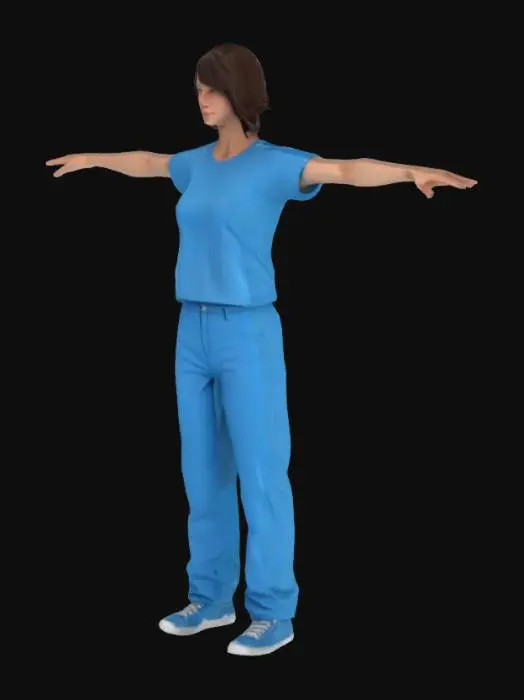 3D model for basic women 3d model with blue pant and t-shirt t pose