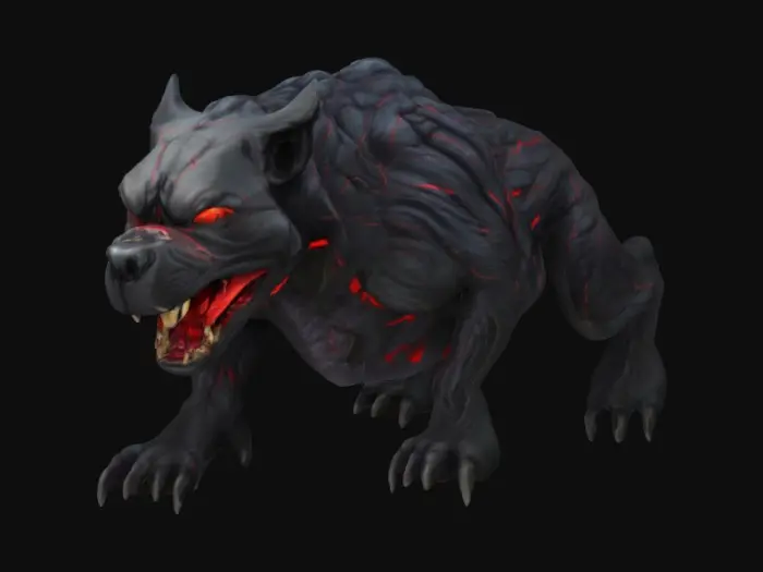 3D model for Create a huge monster dog that’s all black except for glowing red veins and eyes
