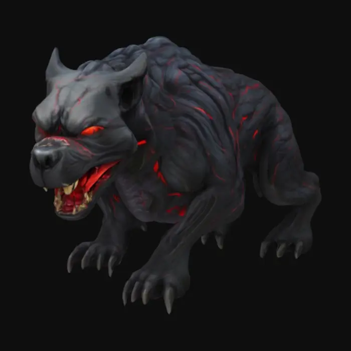 3D model for Create a huge monster dog that’s all black except for glowing red veins and eyes