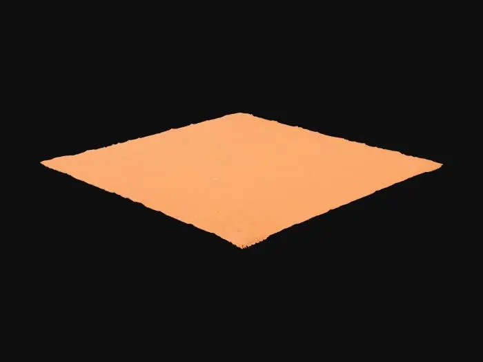 3D model for Un suelo de desierto árido y expansivo, compuesto principalmente por arena fina y suelta de tonos ocre, naranja claro y beige tostado. La superficie presenta ondulaciones suaves formadas por dunas bajas y acumulaciones de arena arrastradas por el viento, con algunas pequeñas rocas angulares y guijarros dispersos de color rojizo. La textura es polvorienta y granular al tacto, con un aspecto seco y resquebrajado en algunas áreas debido a la falta de humedad.