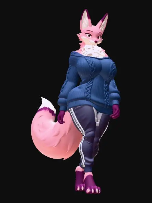 3D model for Pink Fox gal in a Blue Sweater