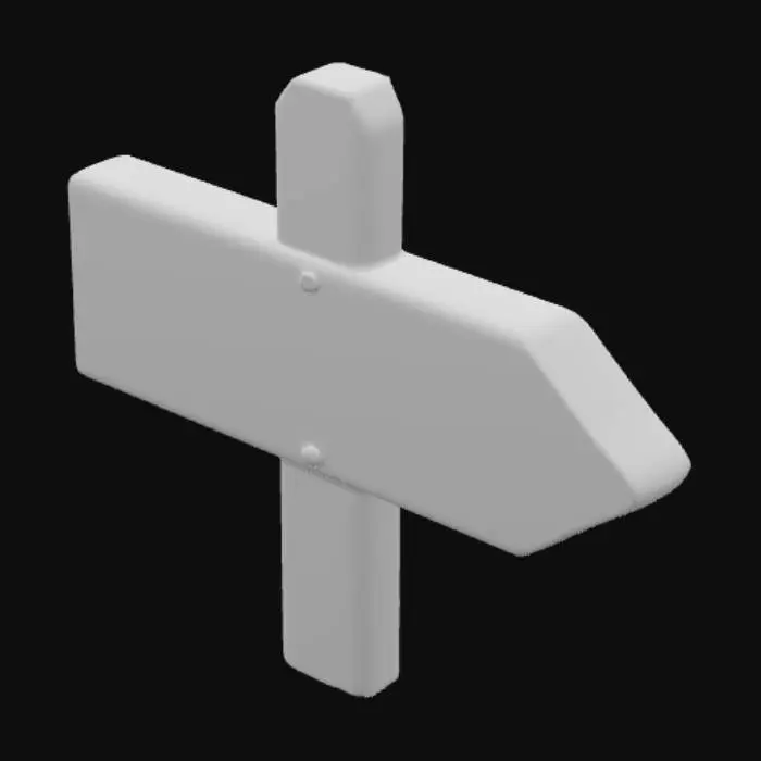 3D model for A stylized wooden sign, simple, with chunky wood panelling, pointing in one direction