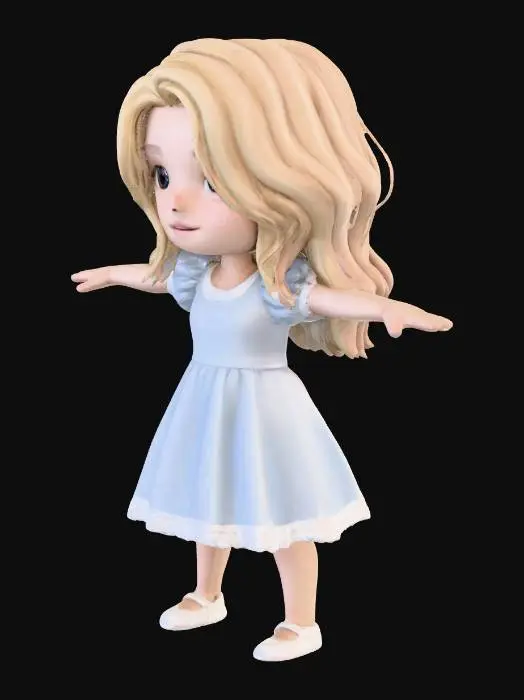3D model for Blonde Doll in Blue Dress