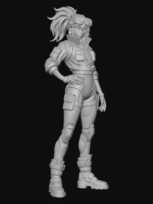 3D model for cool female, full body, random concept, character in futuristic techwear fashion, cyberpunk aesthetic, urban sci-fi style, cybernetic details, high contrast, clean background, semi-realistic anime style, highly detailed digital illustration, trending on ArtStation, character concept art, vivid colors, cool attitude