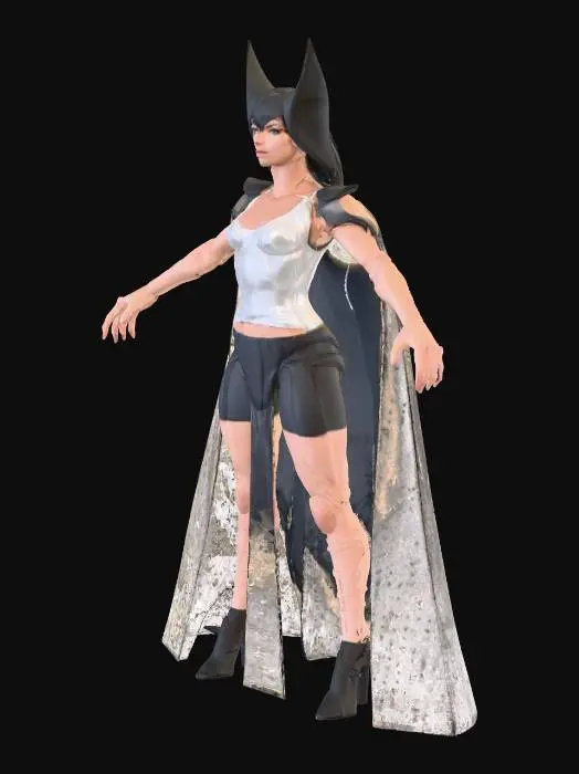 3D model for Shadow Monarch, with helmet, face covered, female warrior, T-Pose (arms extended horizontally, legs shoulder-width), sleek dark violet armor, tall and imposing, elegant yet fierce, glowing dark eyes, subtle shadow aura, detailed armor textures, dramatic lighting, realistic proportions