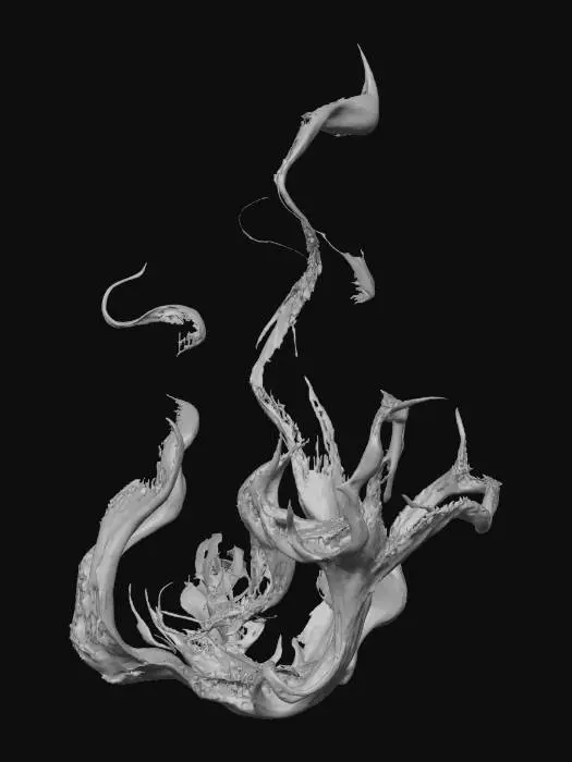 3D model for Ein dynamischer Feuereffekt, der aus lodernden, tanzenden Flammen besteht, die in unregelmäßigen Zungen nach oben schlagen. Die Farben reichen von einem intensiven, leuchtenden Rot und Orange an der Basis bis zu hellgelben und weißglühenden Spitzen. Die Flammen wirken durchscheinend und turbulent, ständig in Bewegung, ohne eine feste Form. Die Luft um sie herum scheint zu flimmern, und obwohl es ein Effekt ist, strahlt er visuell eine intensive, unerbittliche Hitze aus.