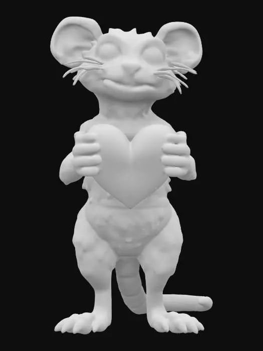 3D model for #valentine#, stylized 3d mangy looking crazy dirty feral possum in heart covered briefs holding a wrinkled paper heart handmade valentine