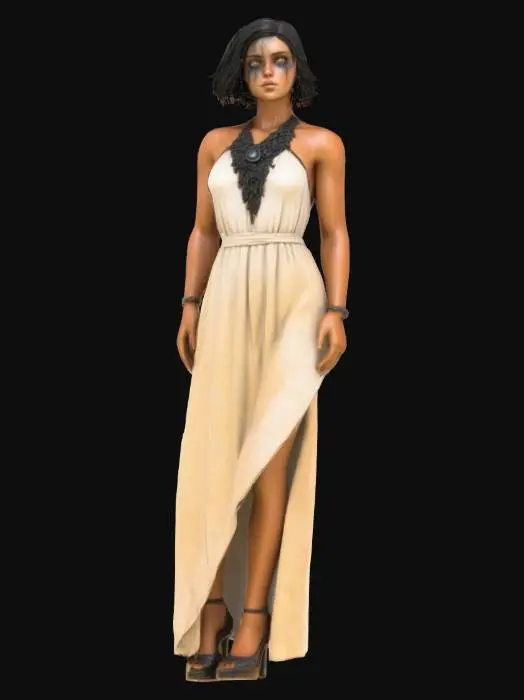 3D model for a slender, girlish figure, similar in every detail to the earthly women of my past life... Her face was oval and beautiful in the extreme, her every feature was finely chiseled and exquisite, her eyes large and lustrous and her head surmounted by a mass of coal black, waving hair, caught loosely into a strange yet becoming coiffure. Her skin was of a light reddish copper color, against which the crimson glow of her cheeks and the ruby of her beautifully molded lips shone with a strangely enhancing effect. She was as destitute of clothes as the green Martians who accompanied her; indeed, save for her highly wrought ornaments she was entirely naked, nor could any apparel have enhanced the beauty of her perfect and symmetrical figure.


