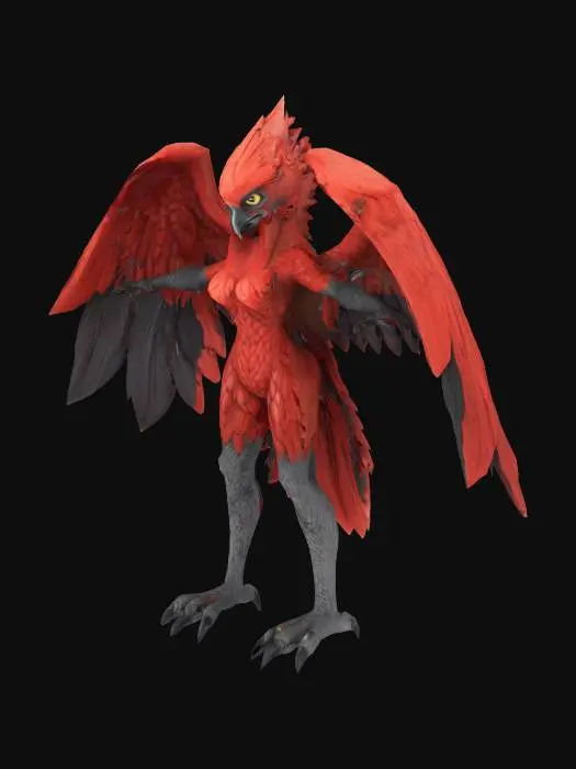 3D model for A female harpy with a crest of feathers and eagle claws for feet standing on digitigrade legs in a t-pose.