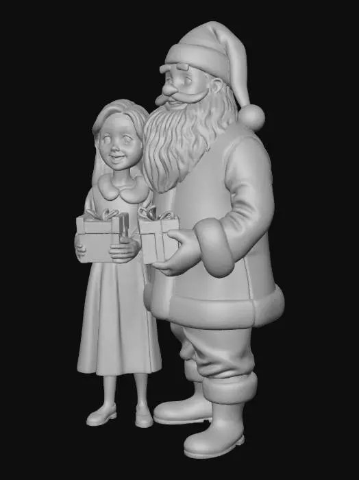 3D model for #Christmas2025#,
 “Create a Realistic and heart-warming 3D scene featuring Jesus Christ  blessing two children, along with Santa Claus holding gifts. Jesus stands at the center with gentle, open hands giving blessings. On His left side stands a young girl looking up at Him, and on His right side a young boy stands respectfully, both children expressing joy and innocence. Beside them, Santa Claus stands slightly behind the children, dressed in a classic red suit, smiling warmly and holding a sack filled with colorful gifts.

Use stylized but clean and well-defined character models suitable for Meshy’s geometry. Maintain clear spacing between characters to prevent mesh merging. The mood should be serene, festive, and uplifting, combining spiritual warmth with the joyful spirit of Christmas.”