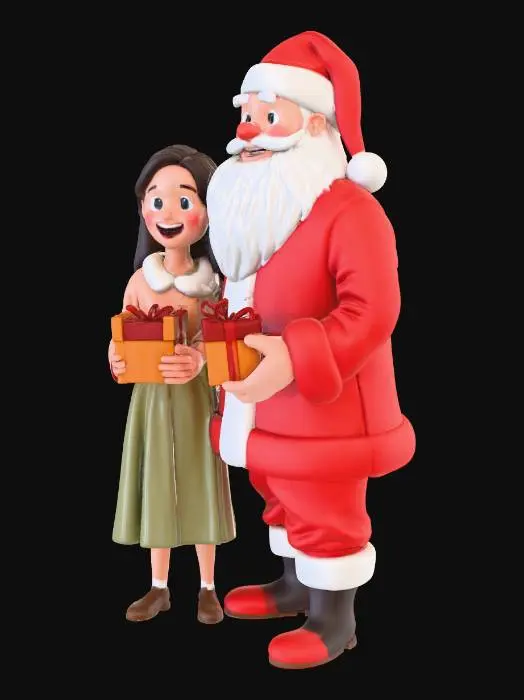 3D model for #Christmas2025#,
 “Create a Realistic and heart-warming 3D scene featuring Jesus Christ  blessing two children, along with Santa Claus holding gifts. Jesus stands at the center with gentle, open hands giving blessings. On His left side stands a young girl looking up at Him, and on His right side a young boy stands respectfully, both children expressing joy and innocence. Beside them, Santa Claus stands slightly behind the children, dressed in a classic red suit, smiling warmly and holding a sack filled with colorful gifts.

Use stylized but clean and well-defined character models suitable for Meshy’s geometry. Maintain clear spacing between characters to prevent mesh merging. The mood should be serene, festive, and uplifting, combining spiritual warmth with the joyful spirit of Christmas.”