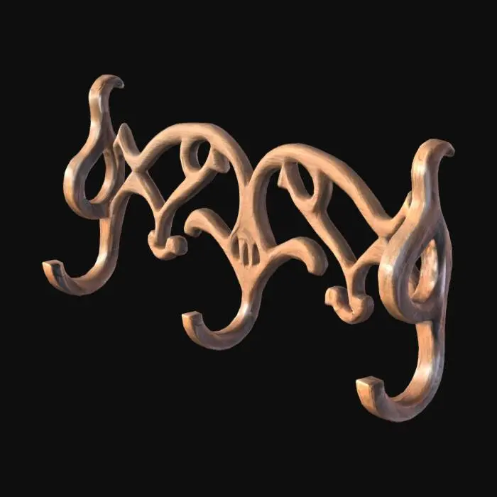 3D model for coat wall hook, harmonous flow of lines, organic hollow structure, intricate details