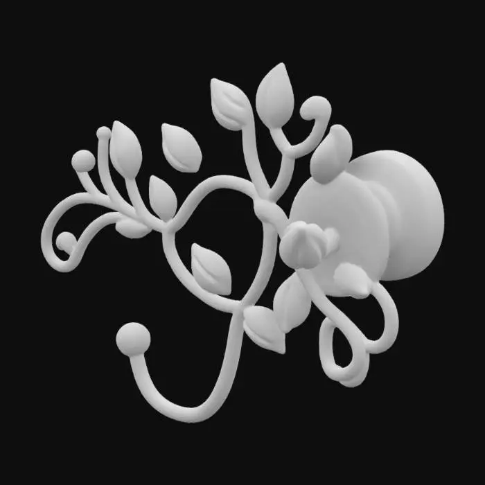 3D model for coat wall hook, harmonous flow of lines, organic hollow structure, intricate details