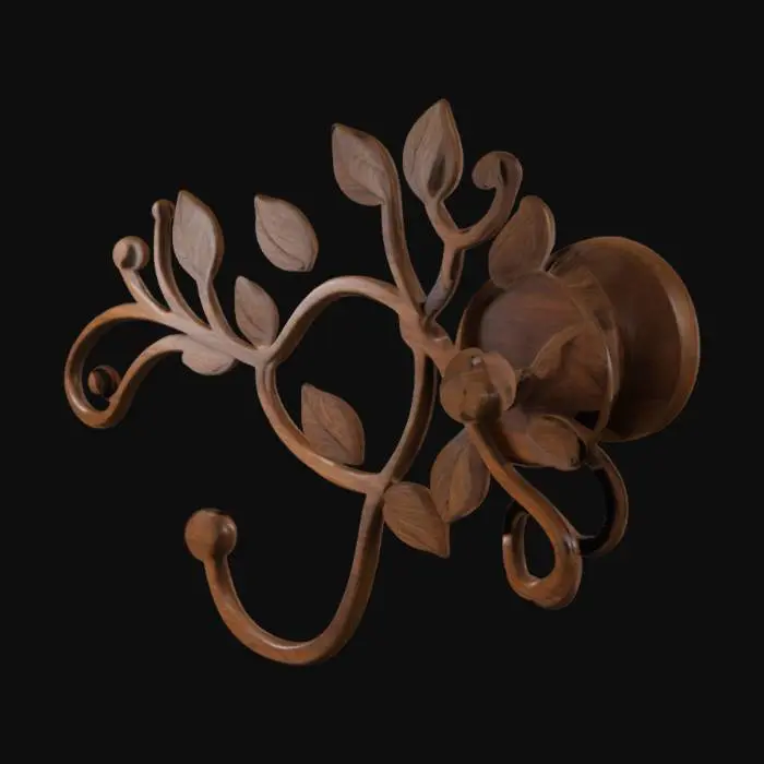 3D model for coat wall hook, harmonous flow of lines, organic hollow structure, intricate details