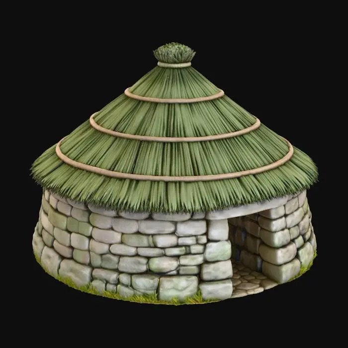 3D model for Stone Hut with Thatched Roof