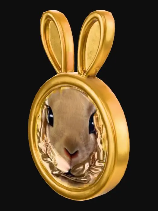 3D model for Gold coin engraved with a cute rabbit silhouette and laurel wreath
