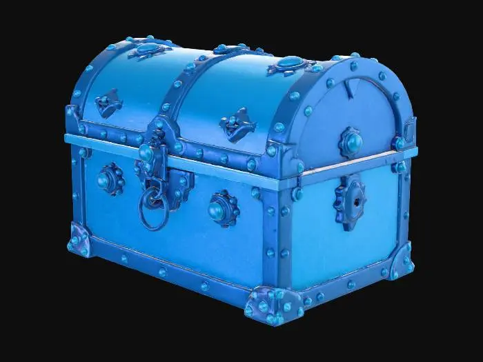 3D model for few decrations blue colored video game chest for swords in a roblox game to represent low level chest