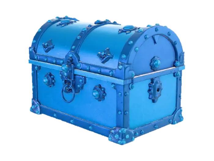 Modello 3D few decrations blue colored video game chest for swords in a roblox game to represent…, generato dall’IA